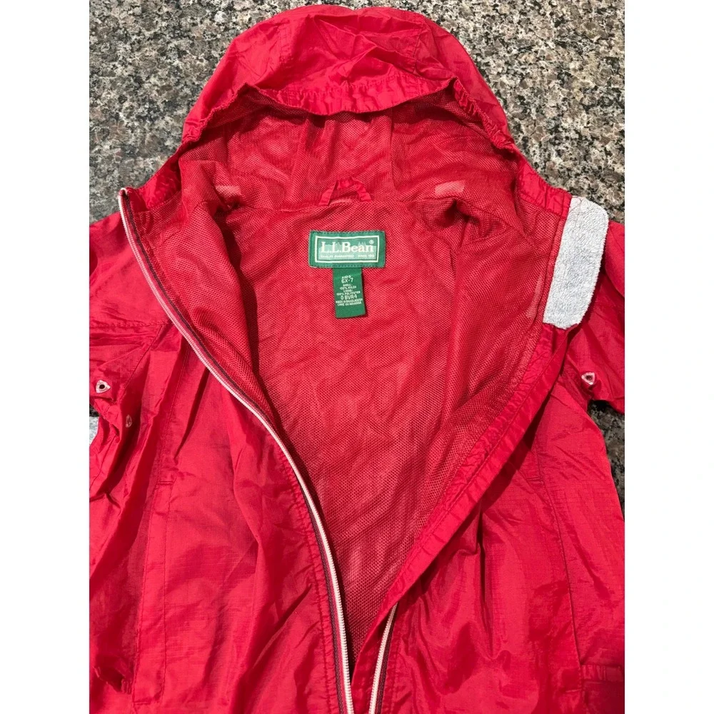 LL Bean Discovery Rain Jacket Kids 6X-7 Red Hooded Mesh Lined Windbreaker 0BVR4